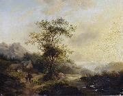 Andreas Schelfhout Travellers on a country lane oil on canvas